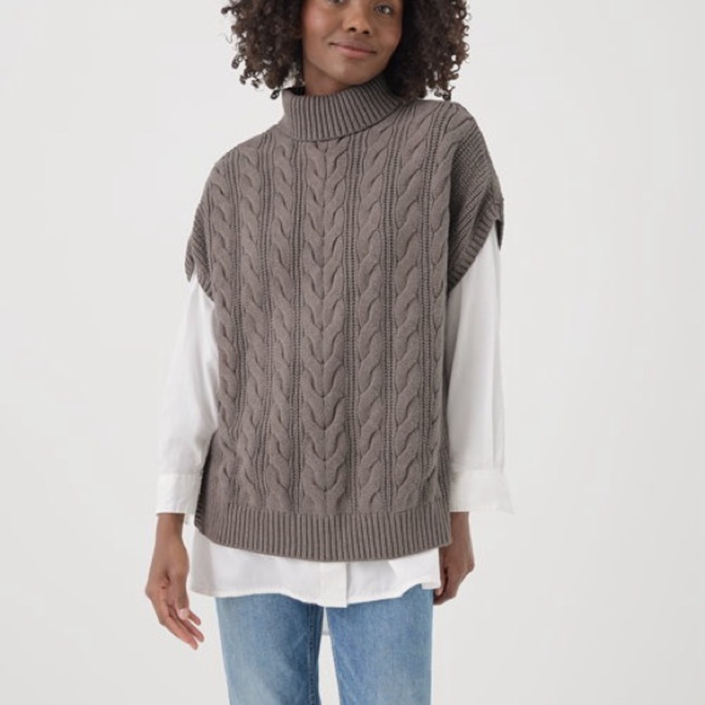 Pact Cable Knit Poncho Cinder Heather M/L
